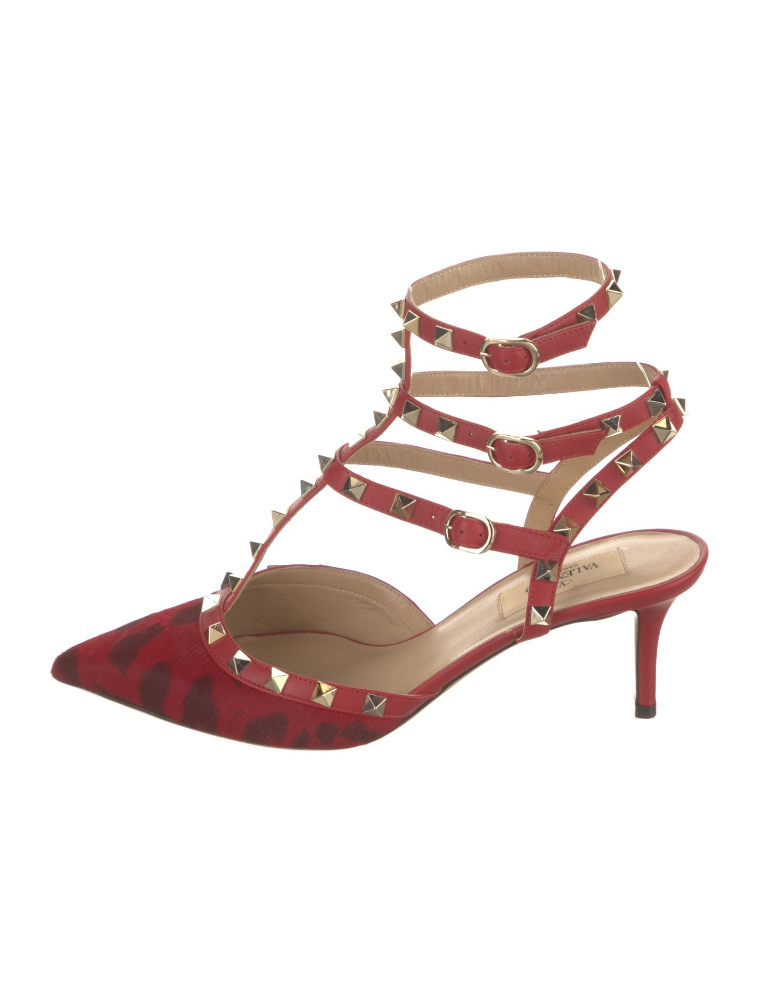 Valentino Rockstud Accents Leather T-Strap Pumps