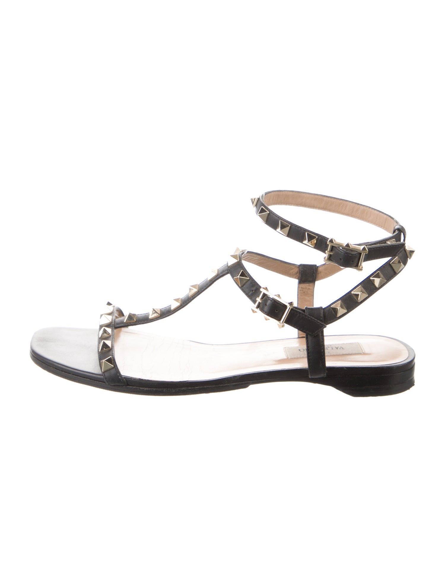 Valentino Rockstud Accents Leather T-Strap Sandals
