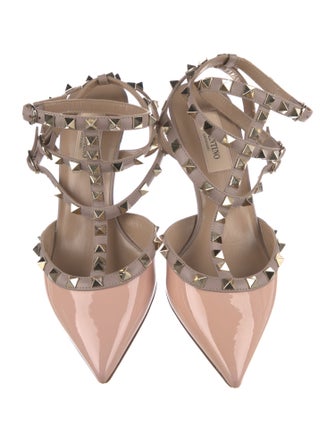 Valentino Rockstud Accents Patent Leather T-Strap Pumps
