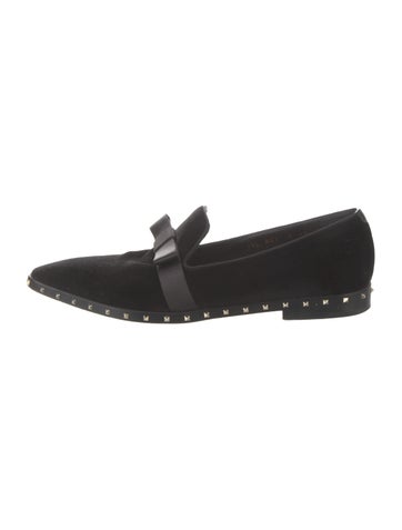 Valentino Flats Rockstud Accents Velvet Loafers IT 40 | 10