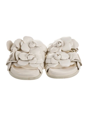 Valentino Leather Floral Print Slides