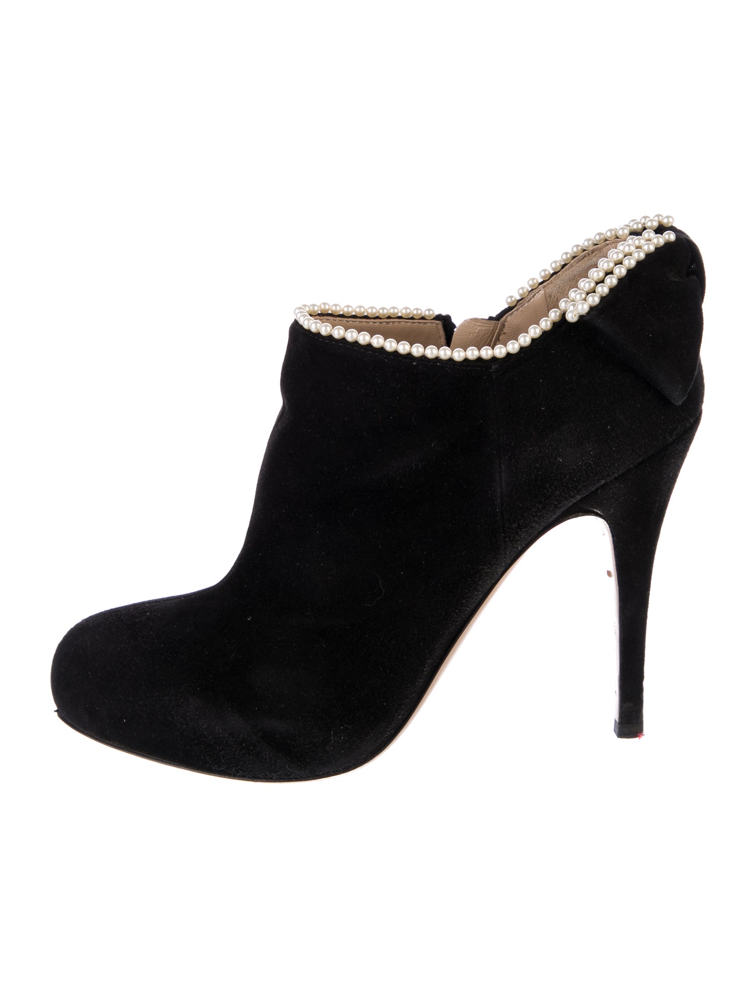 Valentino Faux Pearl Accents Suede Mules