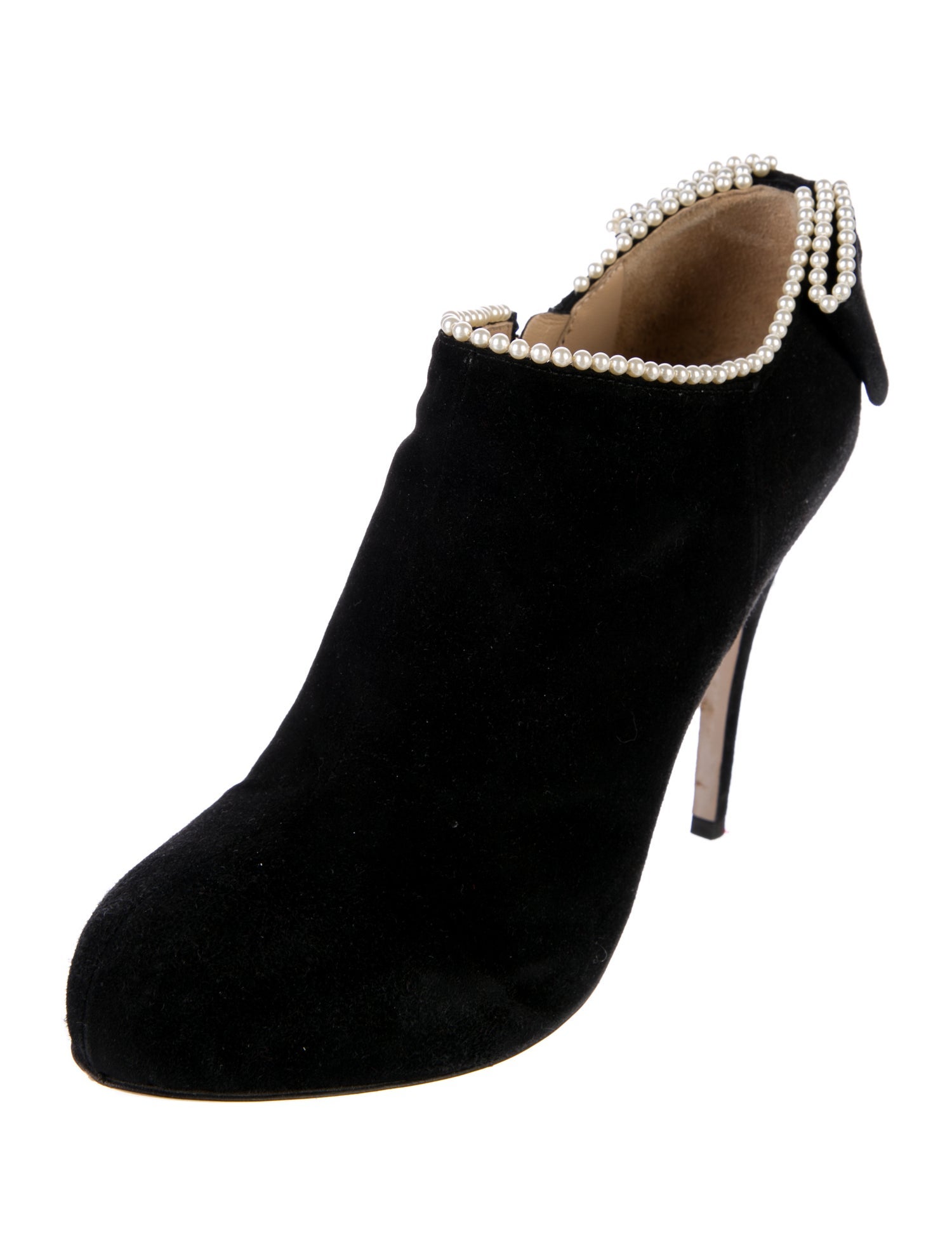 Valentino Faux Pearl Accents Suede Mules