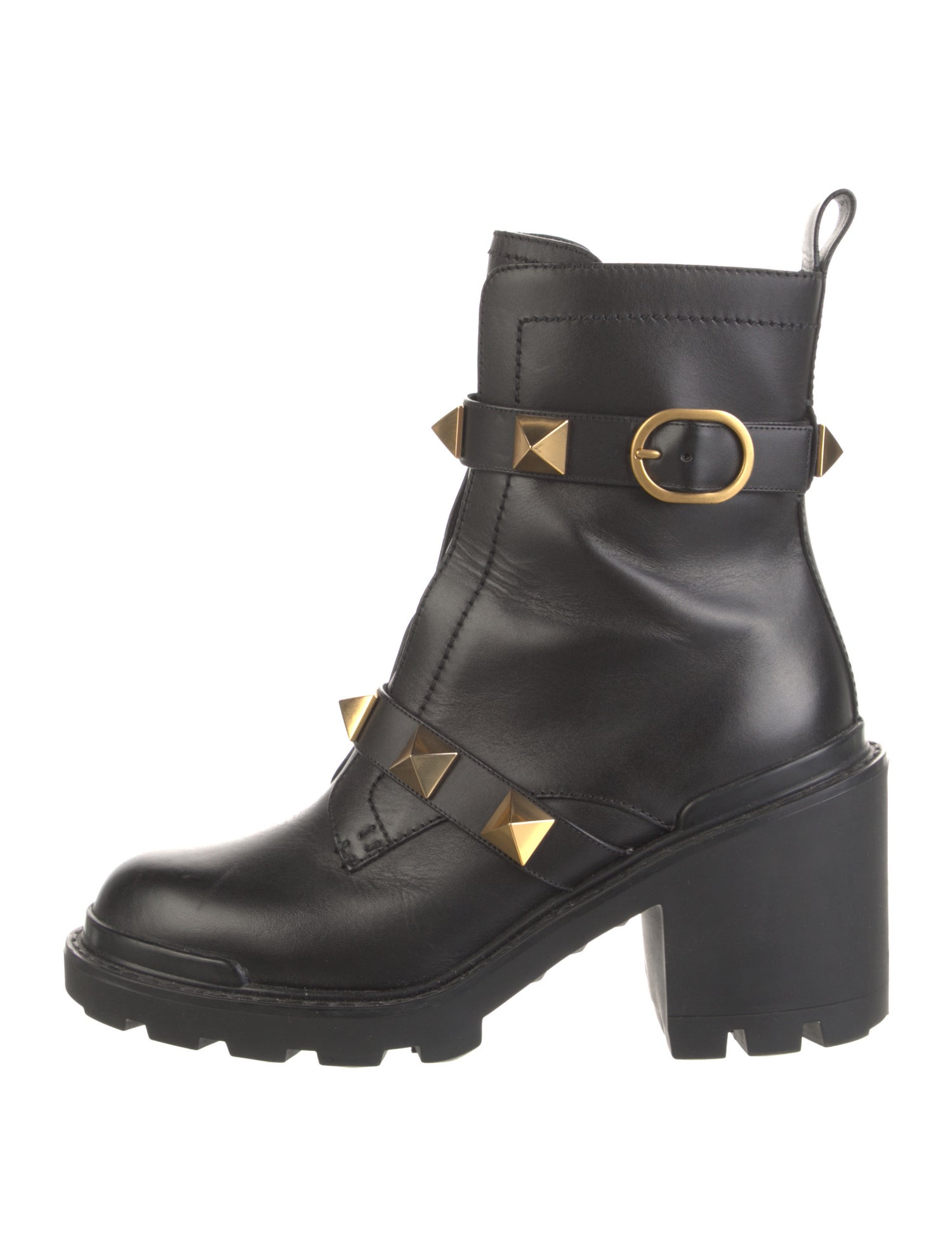 Valentino Rockstud Accents Leather Combat Boots