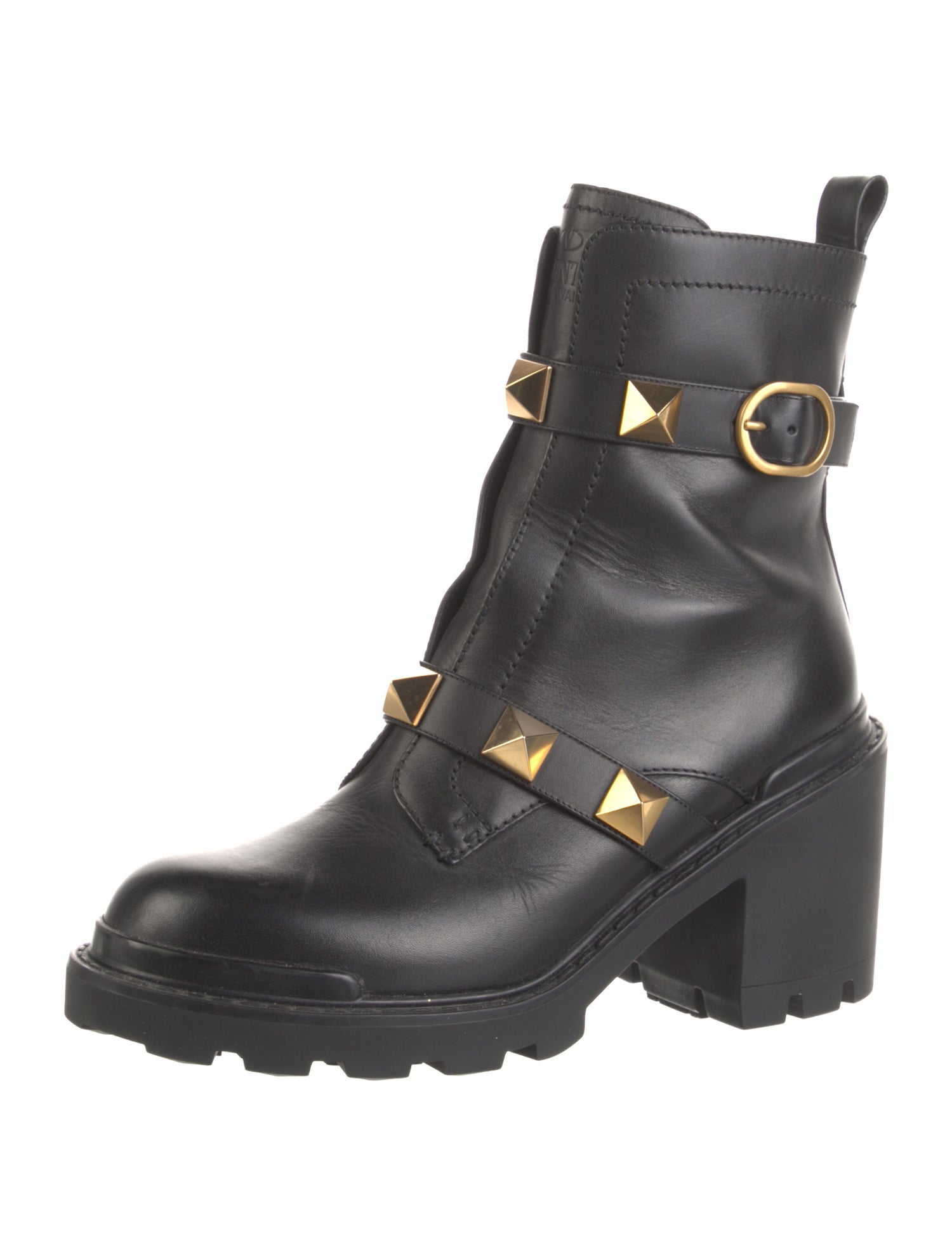 Valentino Rockstud Accents Leather Combat Boots