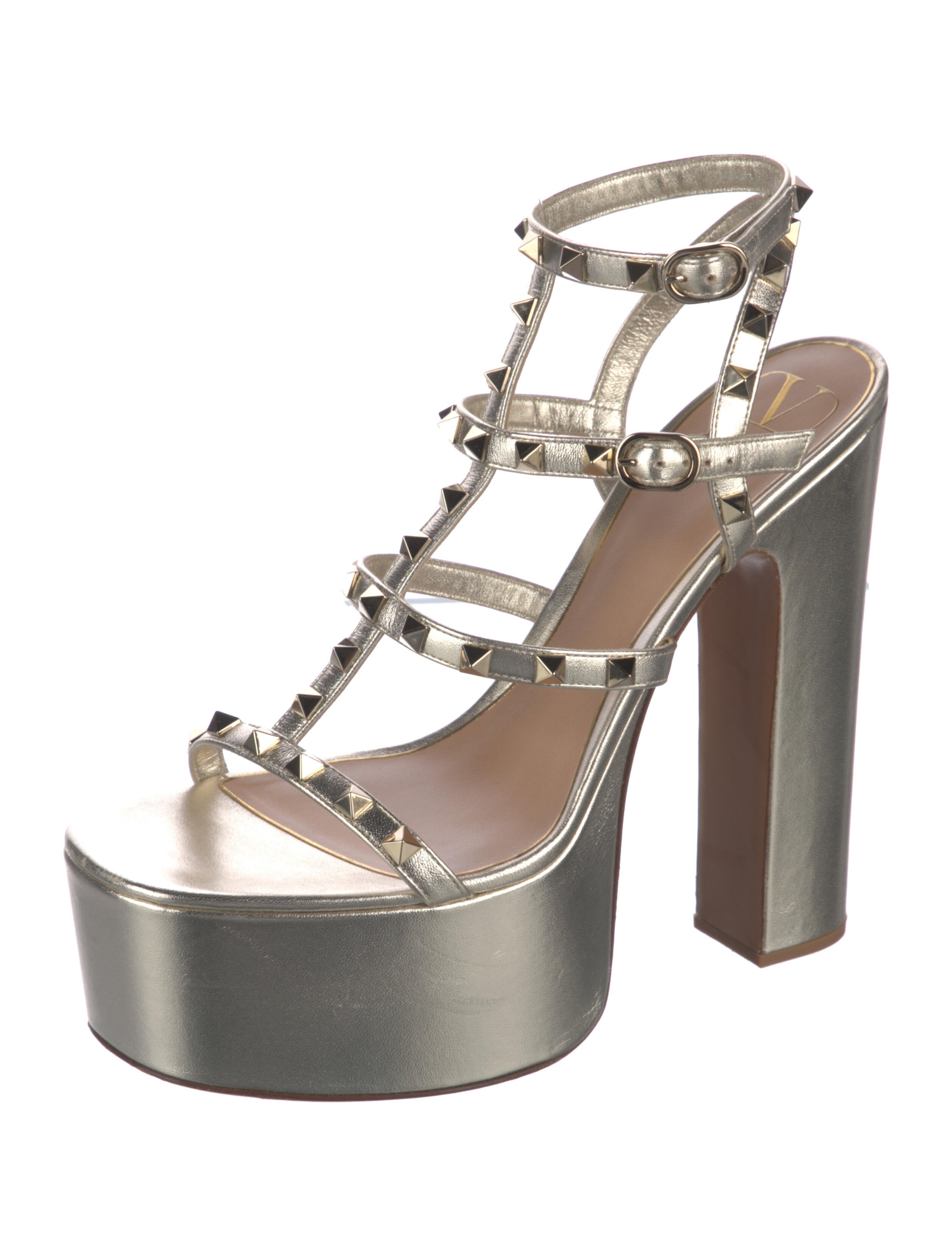 Valentino Rockstud Accents Leather T-Strap Sandals