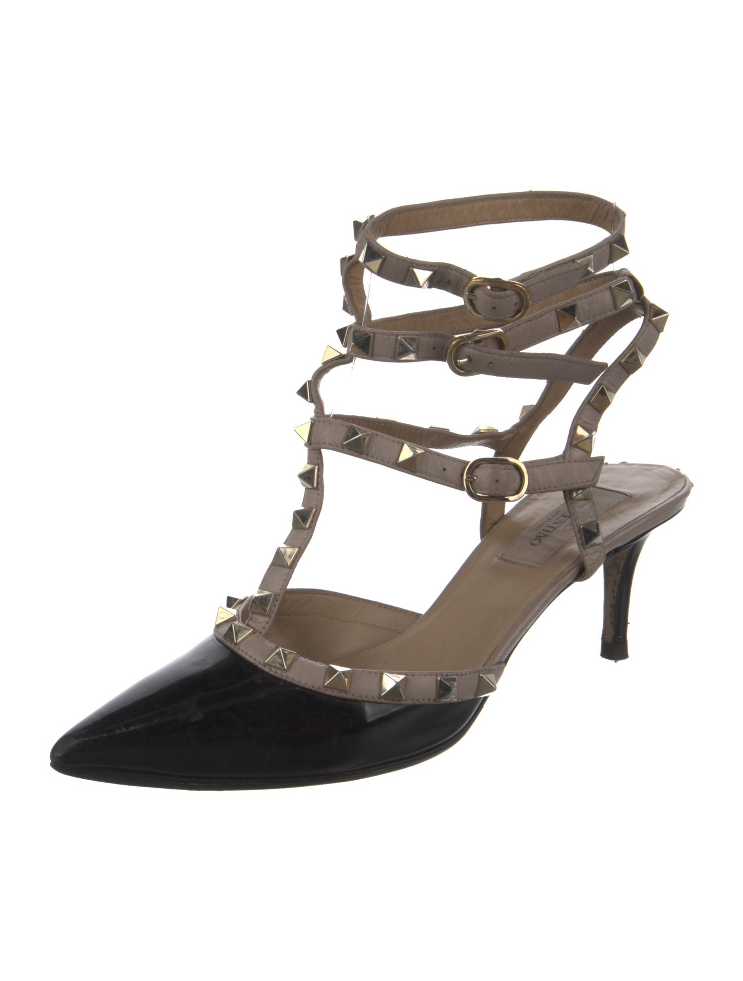Valentino Rockstud Accents Patent Leather T-Strap Pumps
