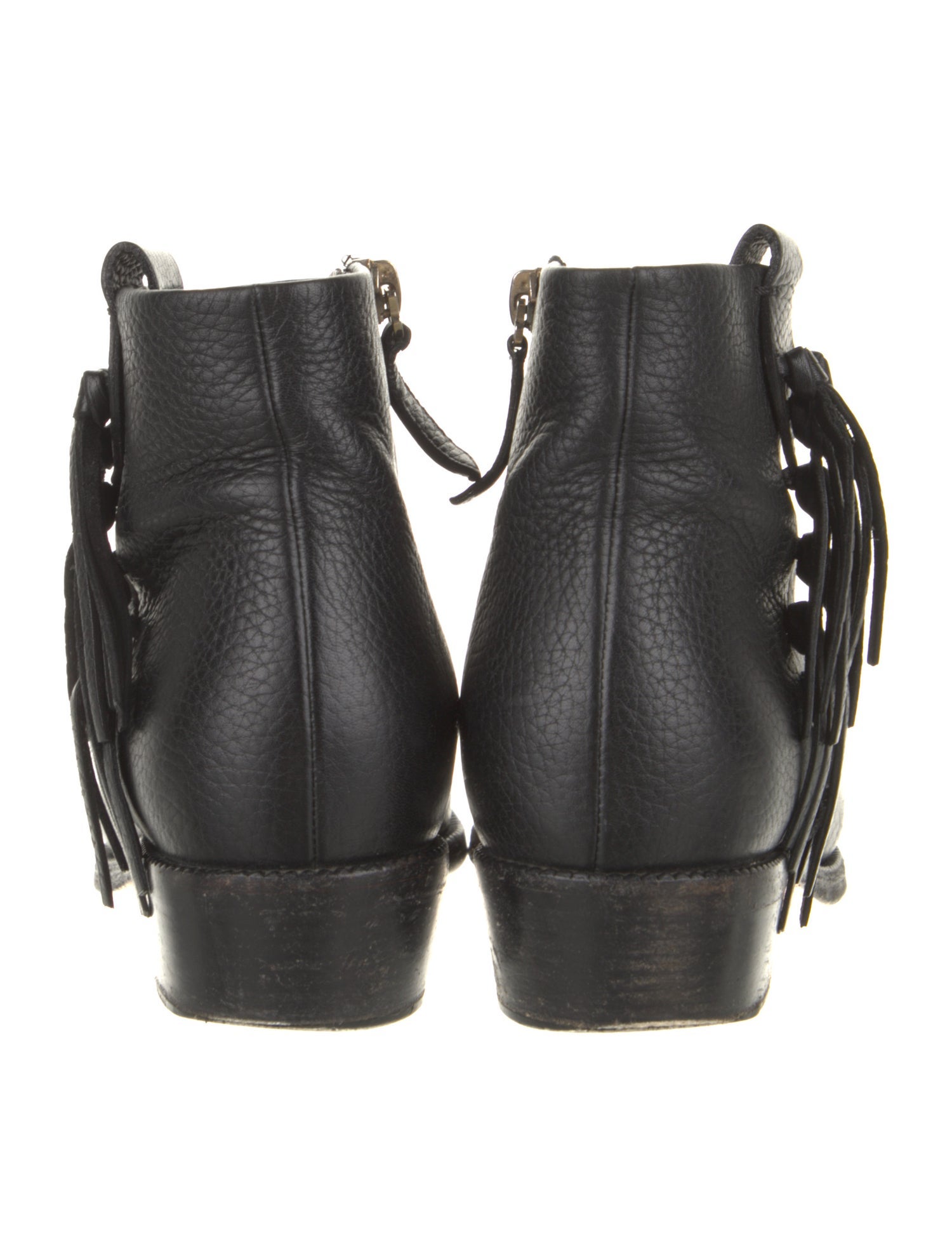 Valentino Leather Fringe Trim Accent Boots