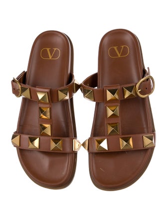 Valentino Rockstud Accents Leather Slides