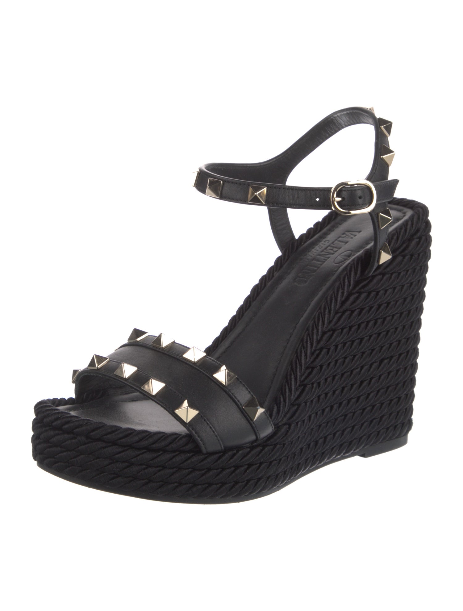 Valentino Rockstud Accents Leather Espadrilles