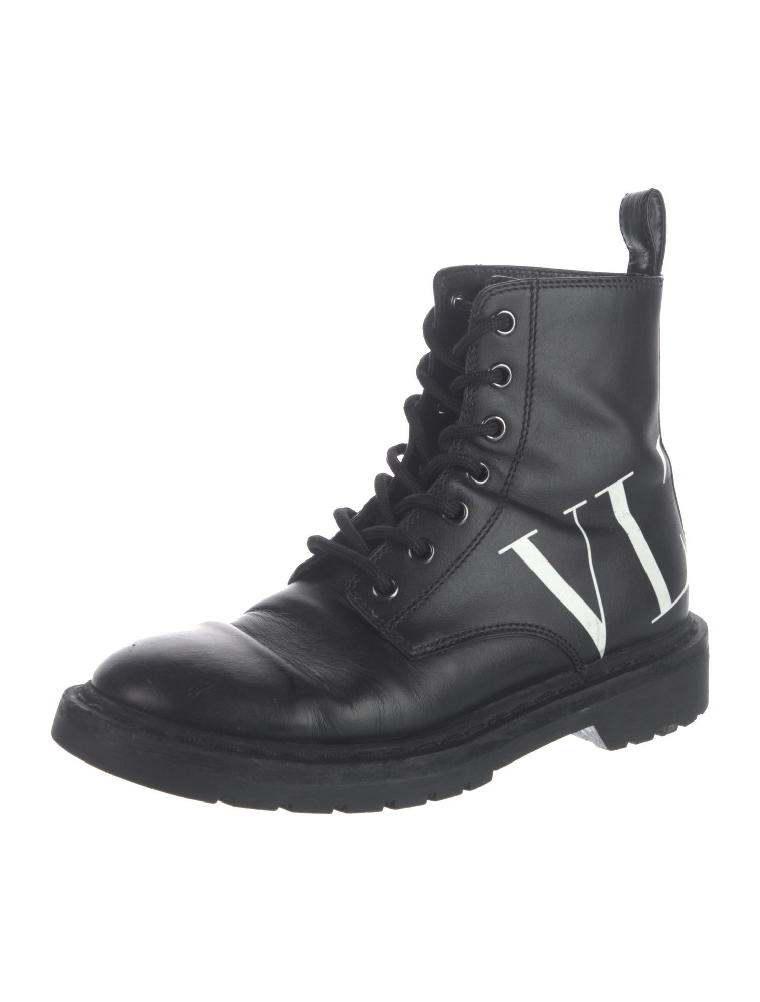 Valentino Leather Printed Combat Boots