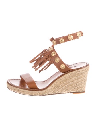 Valentino Leather Fringe Trim Accent Espadrilles