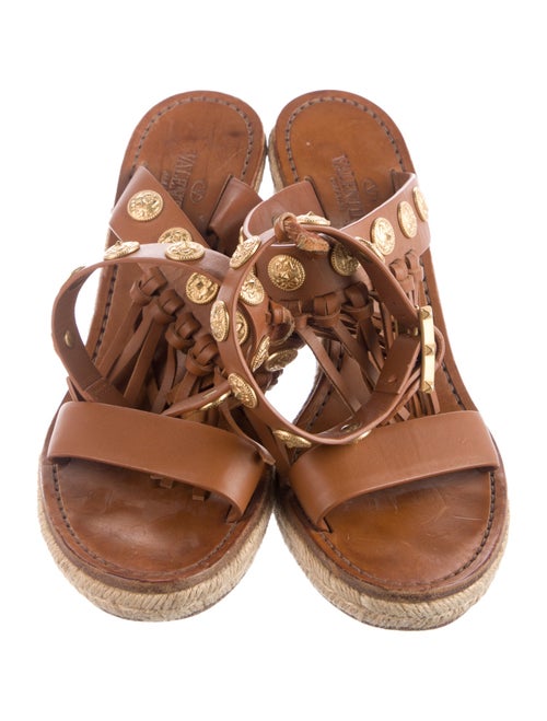 Valentino Leather Fringe Trim Accent Espadrilles