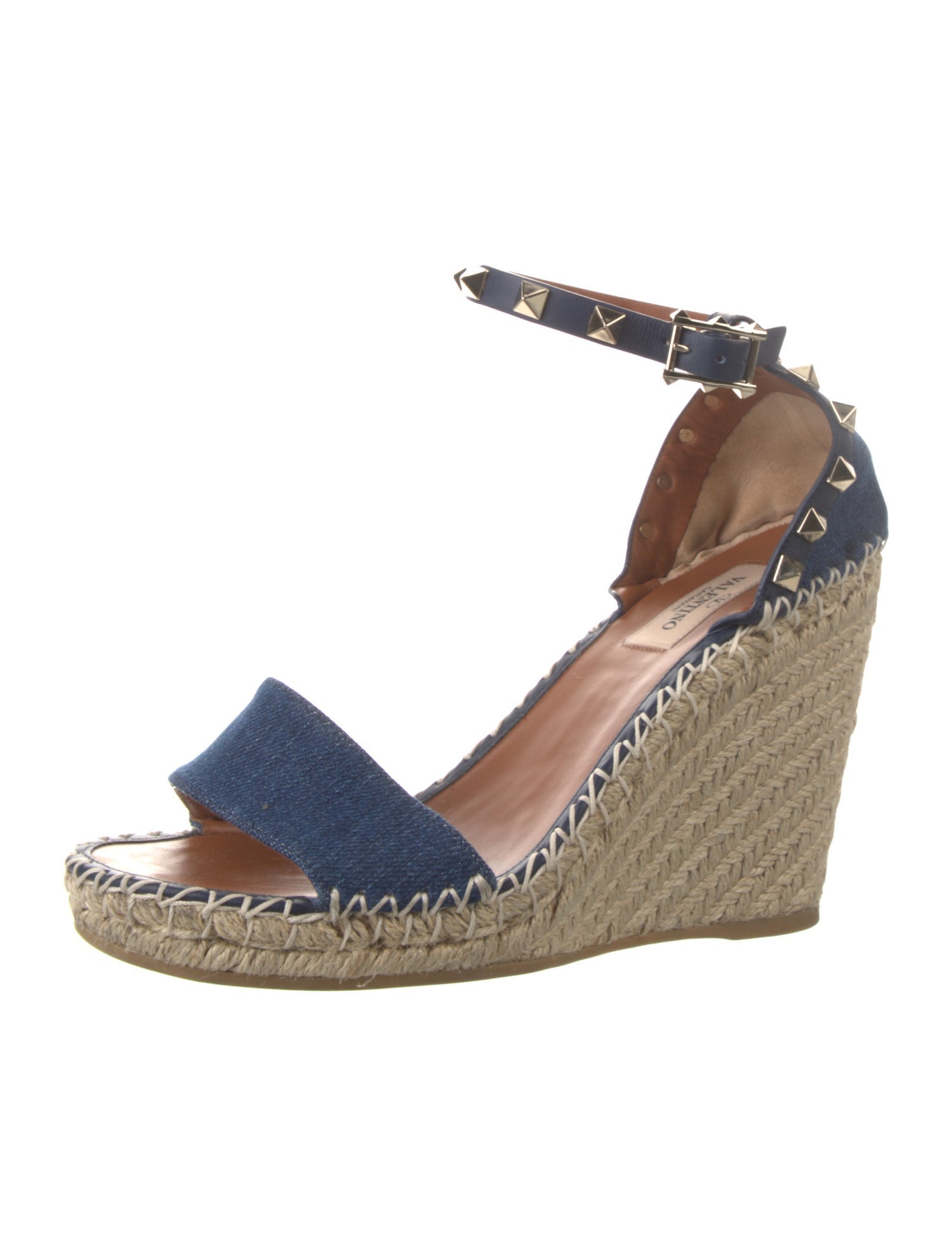Valentino Rockstud Accents Denim Espadrilles