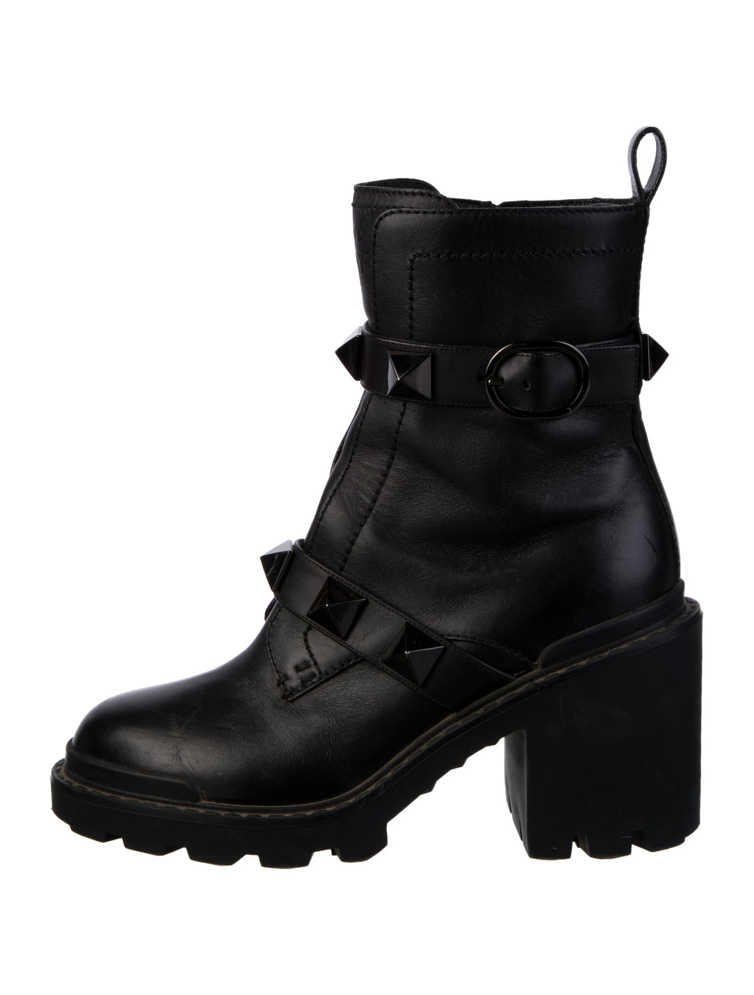 Valentino Rockstud Accents Leather Combat Boots