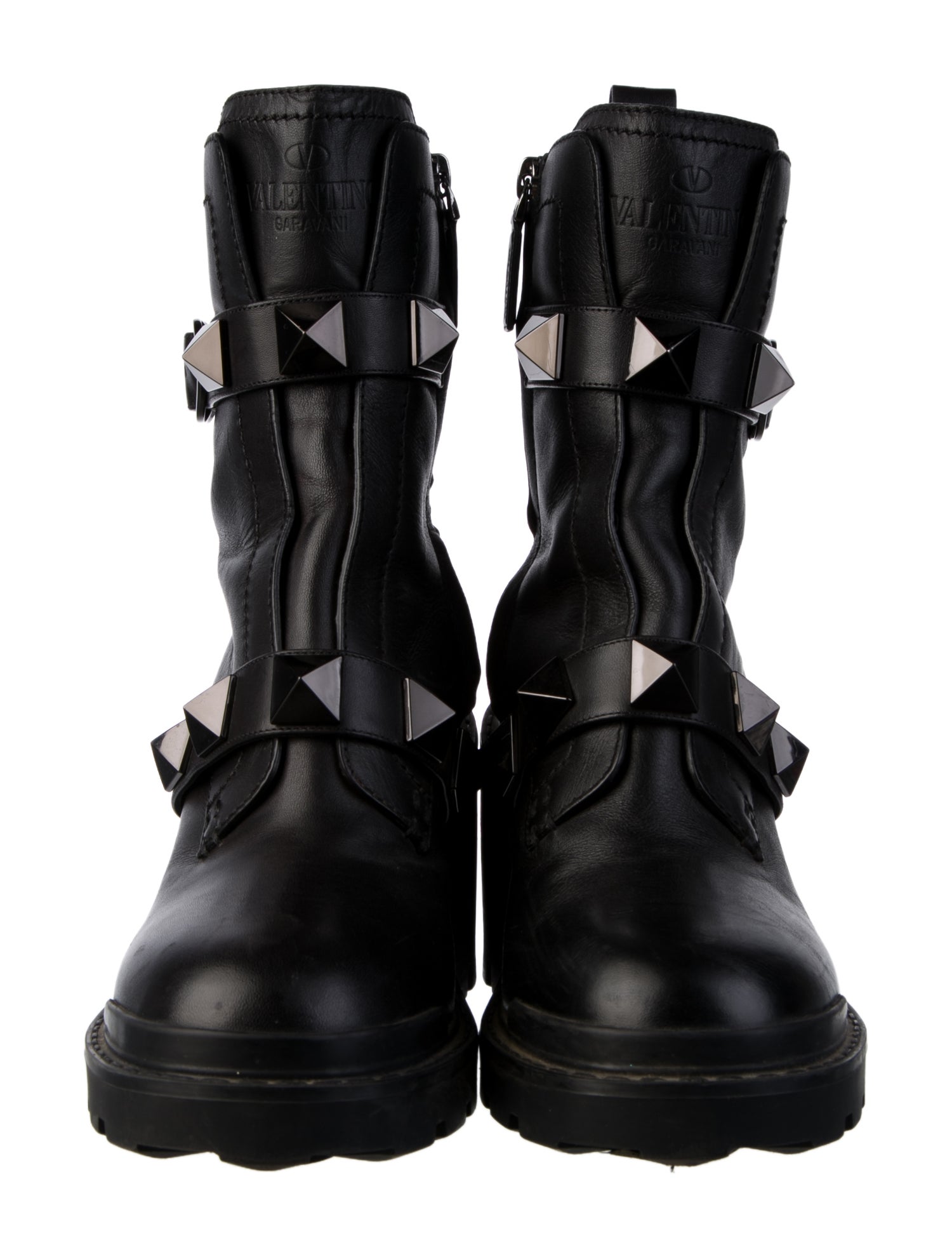 Valentino Rockstud Accents Leather Combat Boots