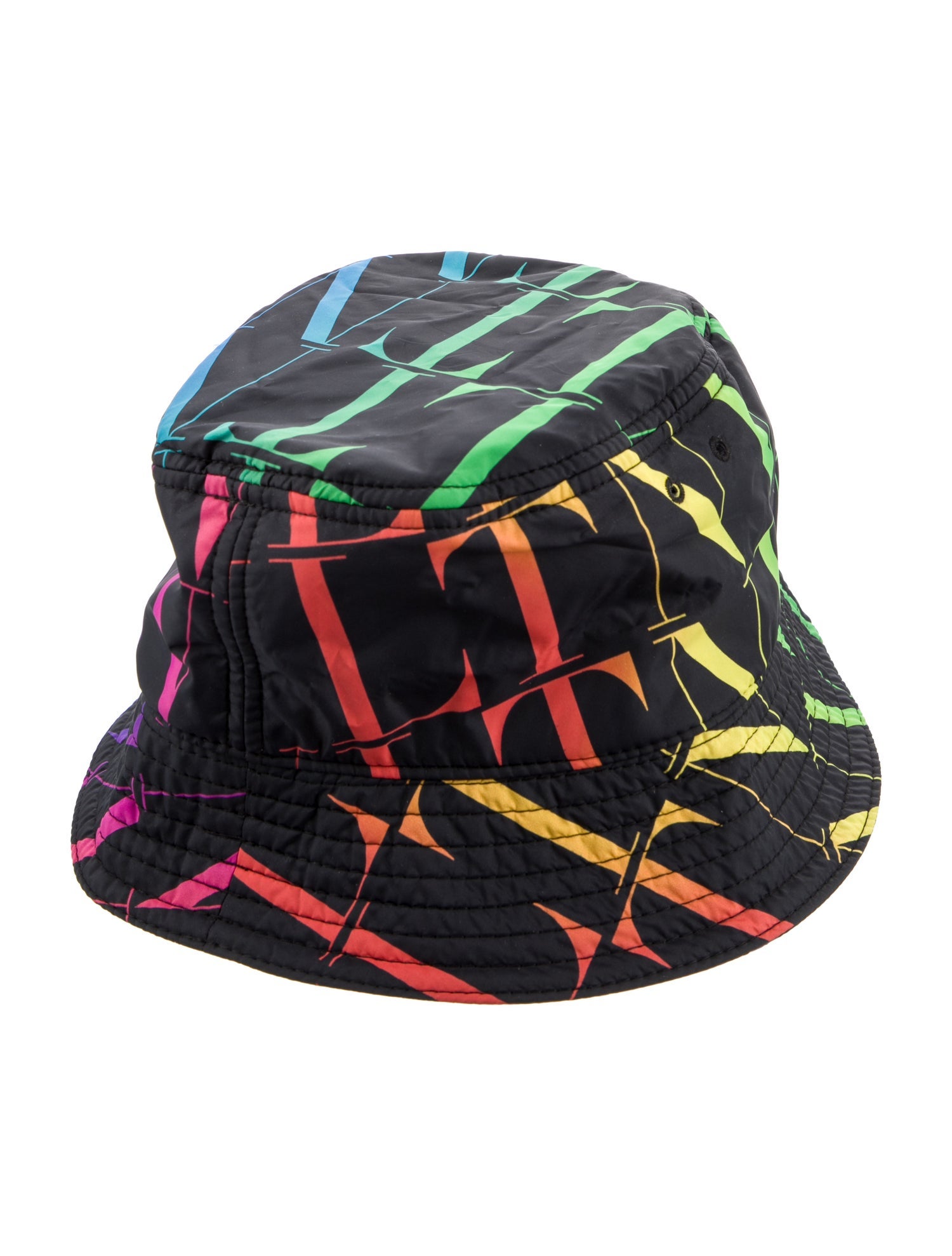 ハット VALENTINO Multicolor raffia bucket hat (5W2HGA72UXB WSW) Blue VLOGO The Bold striped crocheted faux raffia bucket hat