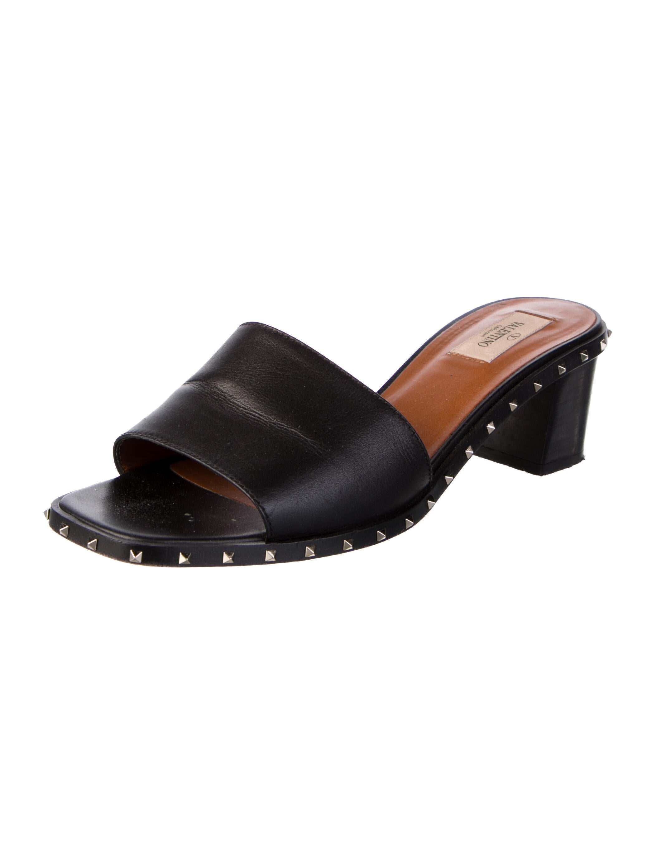 Valentino Rockstud Accents Leather Slides