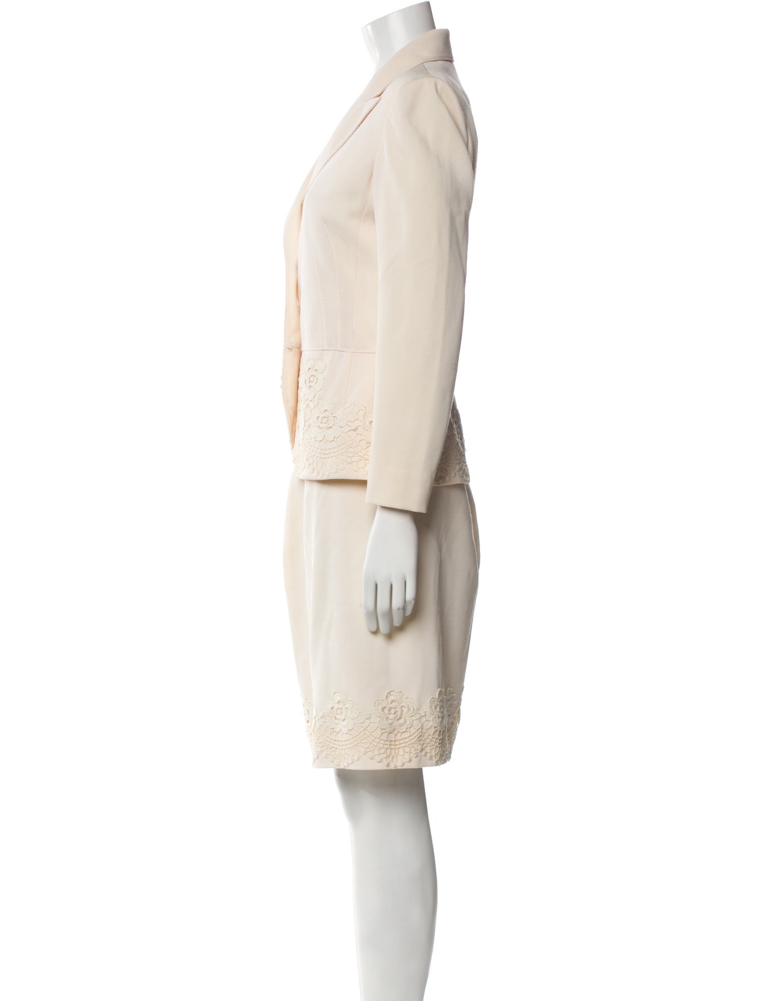 Valentino Virgin Wool Lace Trim Embellishment Skirt Suit