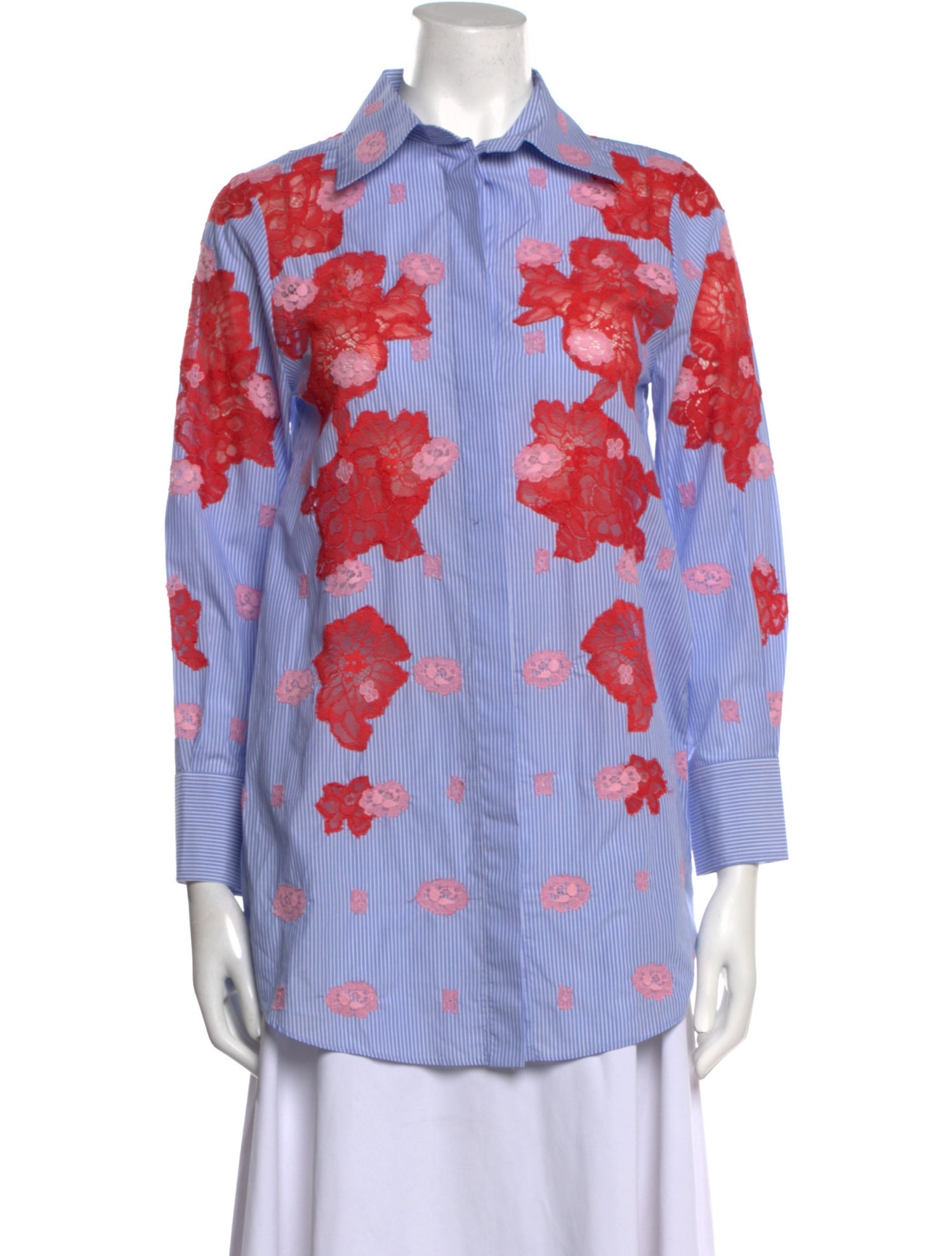 Valentino Floral Print Long Sleeve Button-Up Top