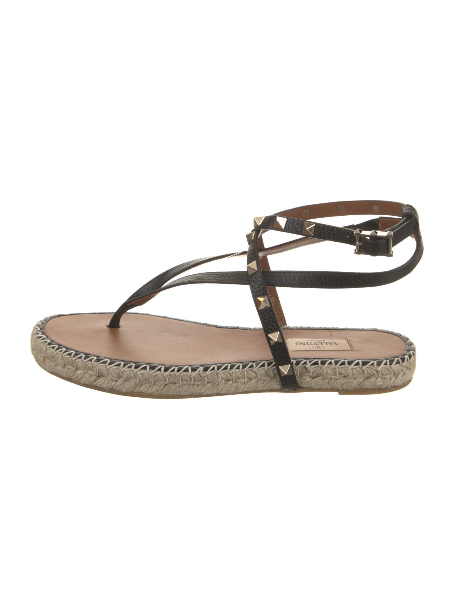 Valentino Leather Whipstitch Trim Espadrilles