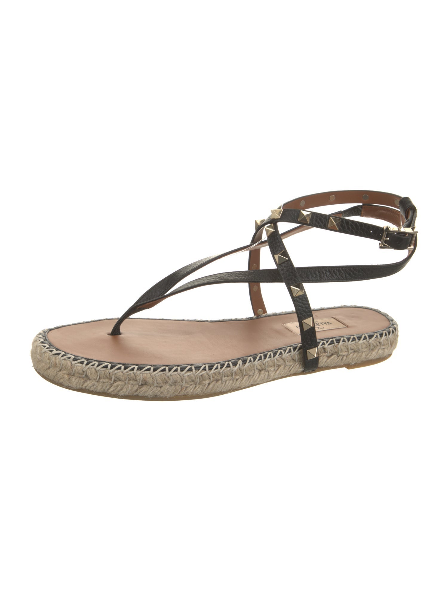 Valentino Leather Whipstitch Trim Espadrilles