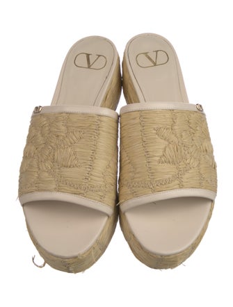 Valentino Straw Leather Trim Embellishment Slides