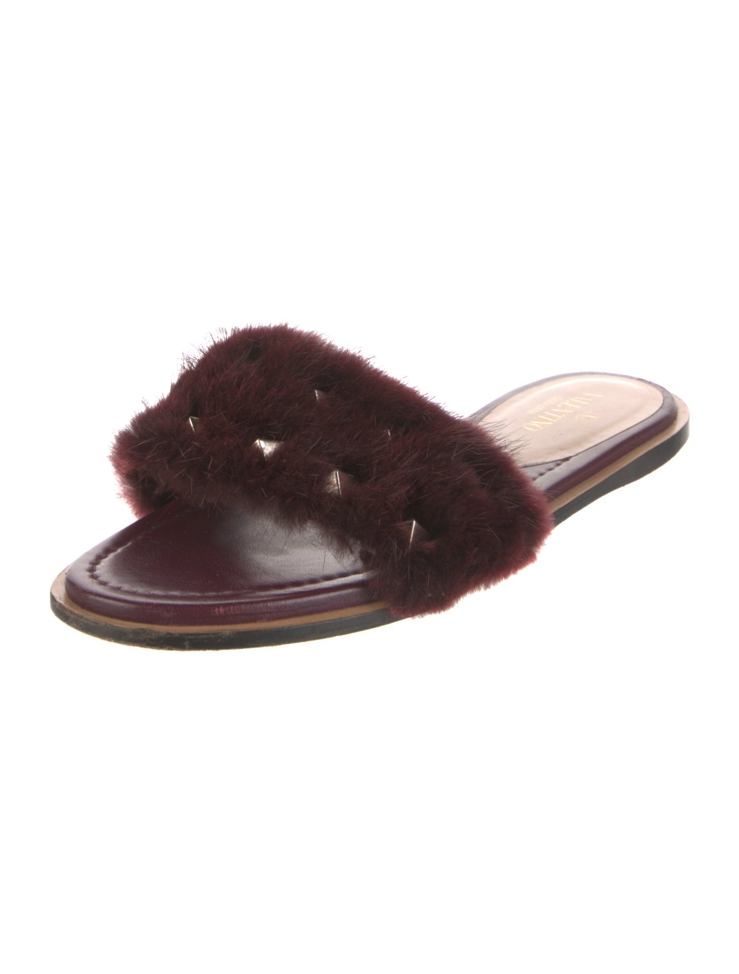 Valentino Rockstud Accents Fur Slides