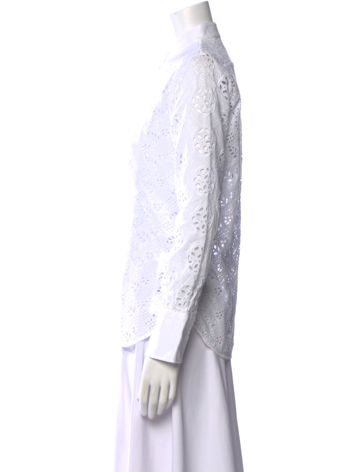 Valentino Mock Neck Long Sleeve Button-Up Top