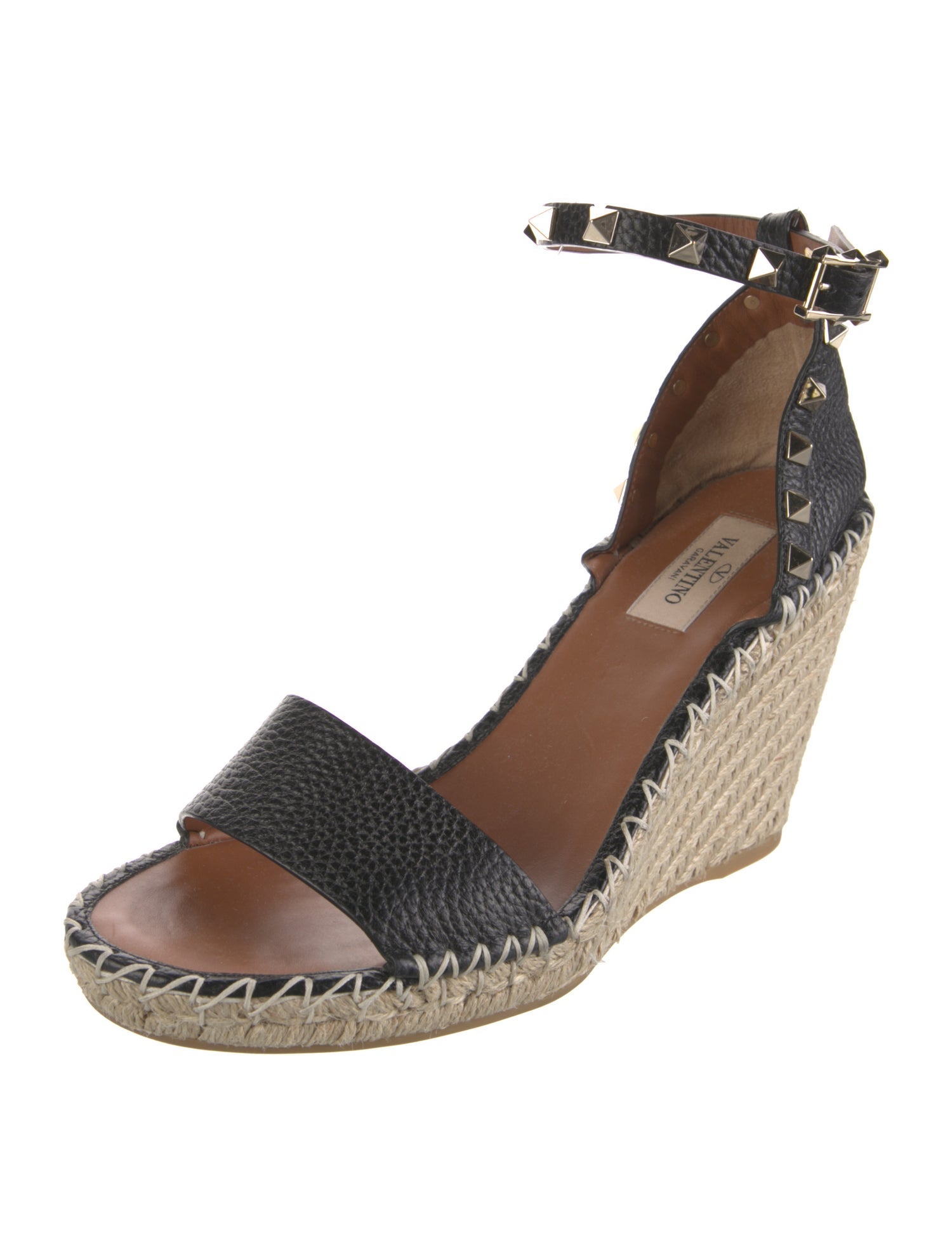 Valentino Rockstud Accents Leather Espadrilles