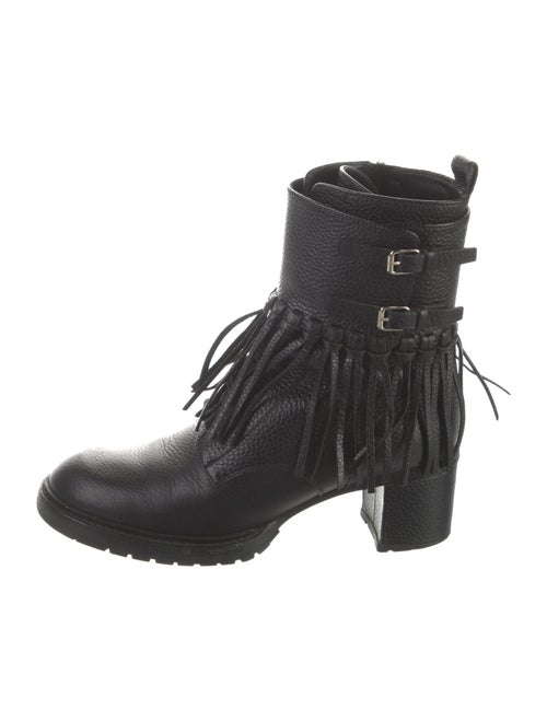 Valentino Leather Fringe Trim Accent Combat Boots