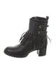 Valentino Leather Fringe Trim Accent Combat Boots