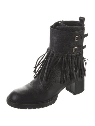 Valentino Leather Fringe Trim Accent Combat Boots