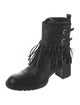 Valentino Leather Fringe Trim Accent Combat Boots