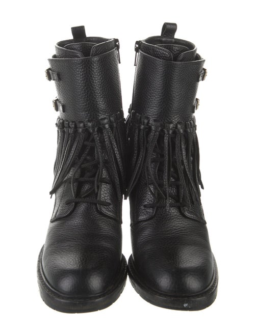 Valentino Leather Fringe Trim Accent Combat Boots