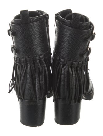 Valentino Leather Fringe Trim Accent Combat Boots