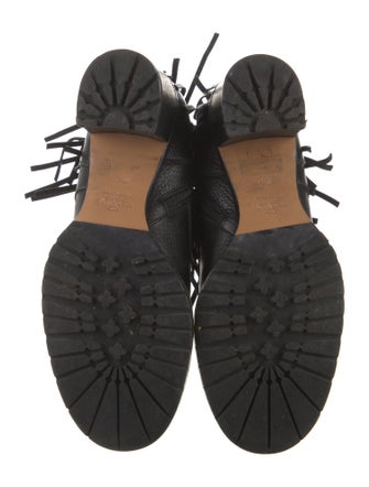 Valentino Leather Fringe Trim Accent Combat Boots