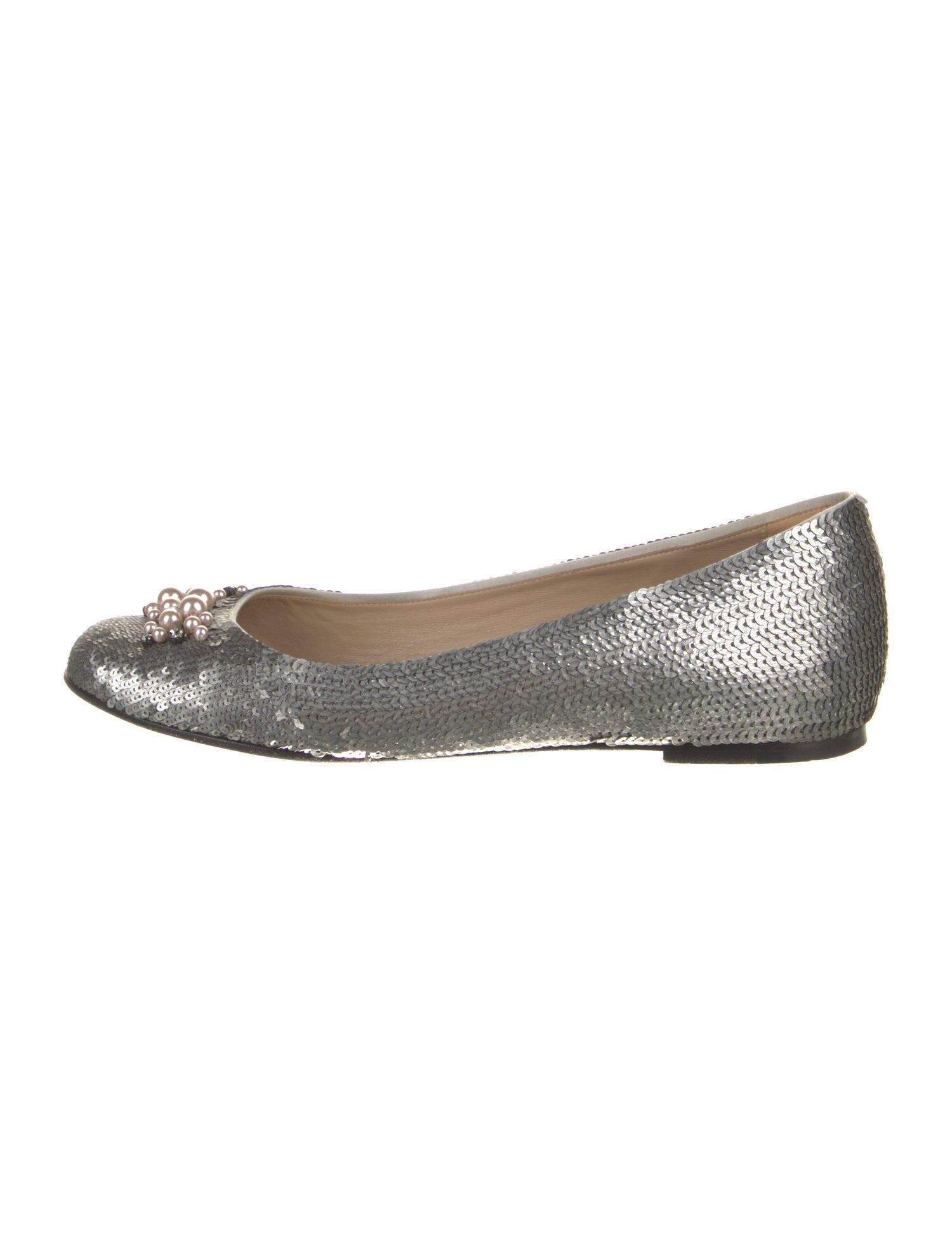Valentino Faux Pearl Accents Sequins Ballet Flats