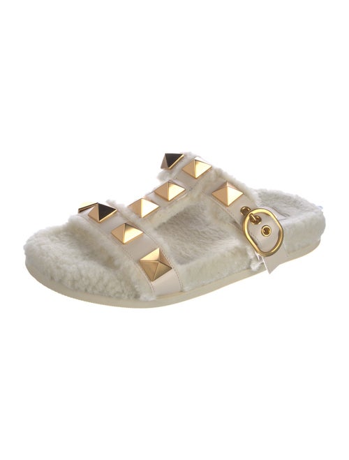 Valentino Rockstud Accents Shearling Slides