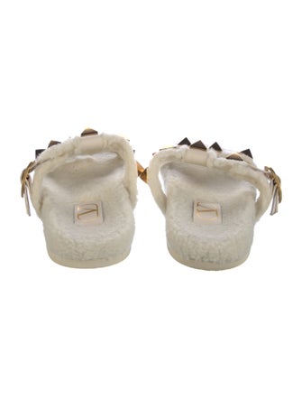 Valentino Rockstud Accents Shearling Slides