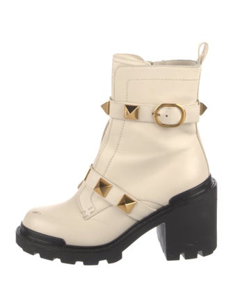 Valentino Rockstud Accents Leather Combat Boots