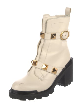 Valentino Rockstud Accents Leather Combat Boots