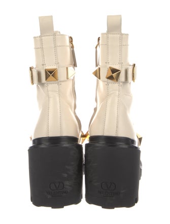 Valentino Rockstud Accents Leather Combat Boots