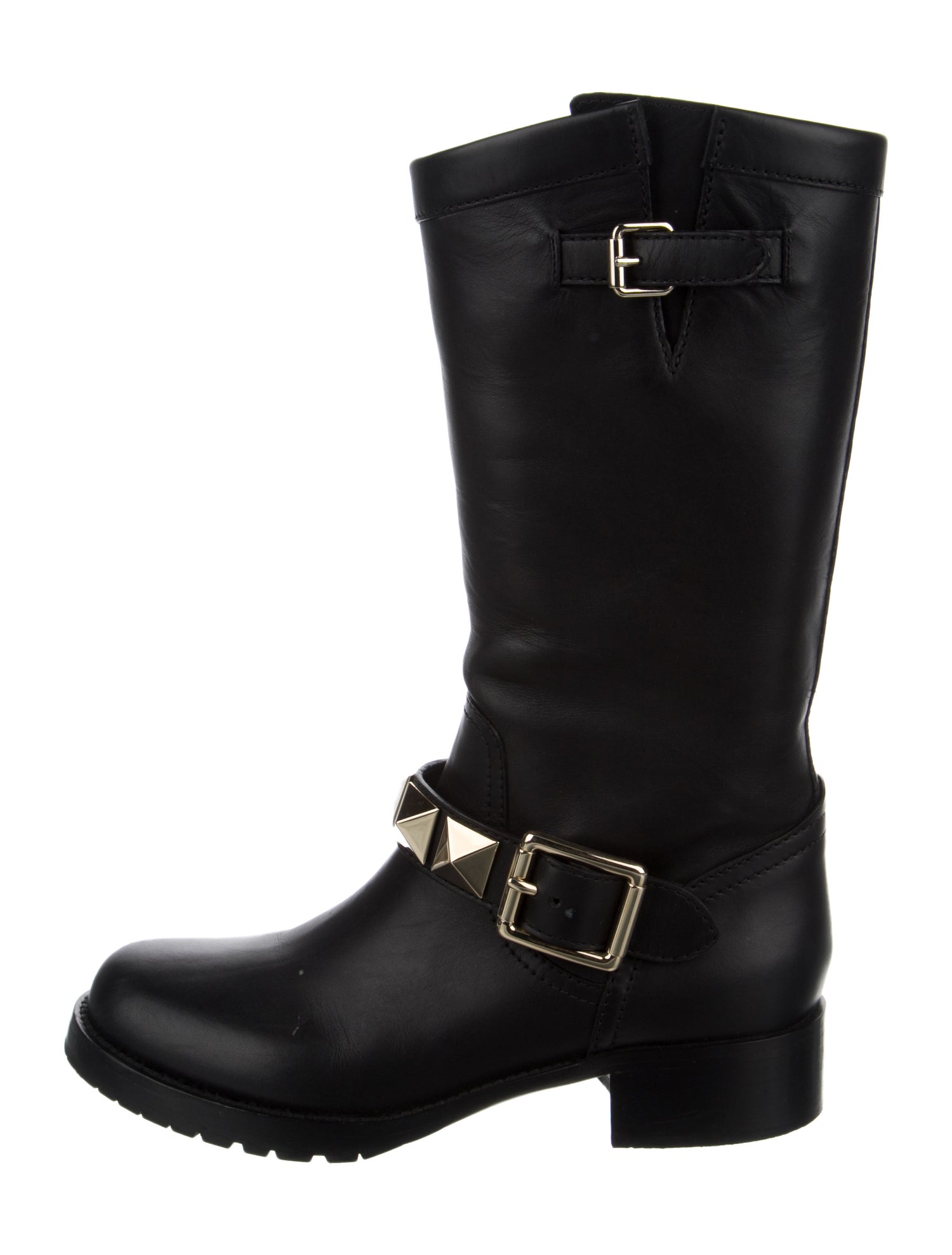 Valentino Rockstud Accents Leather Moto Boots