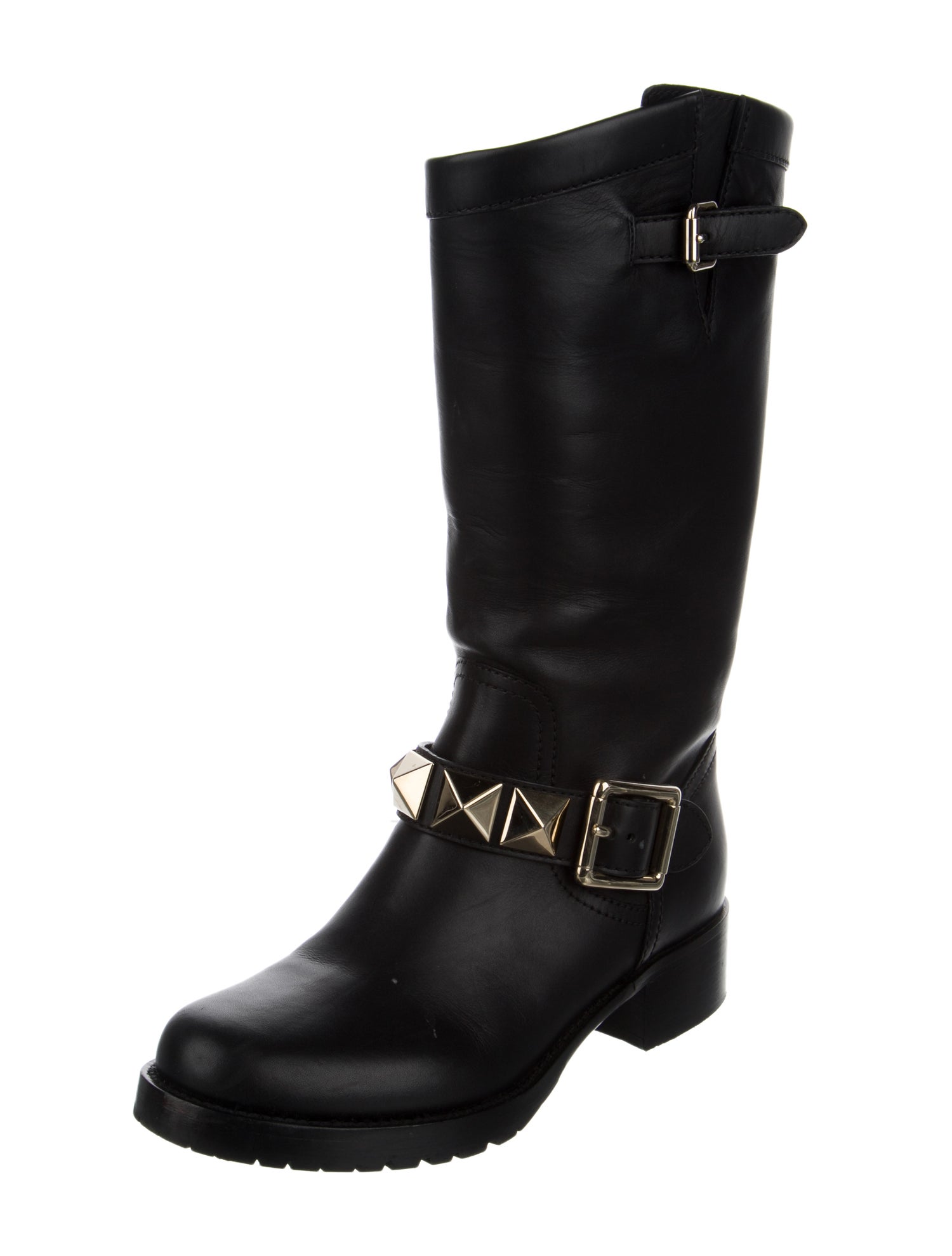Valentino Rockstud Accents Leather Moto Boots
