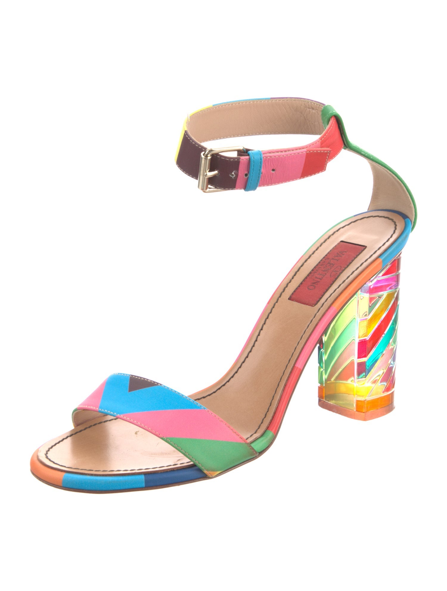 Valentino Leather Striped Sandals