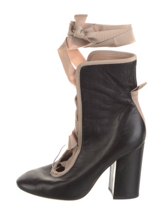 Valentino Leather Bow Accents Lace-Up Boots