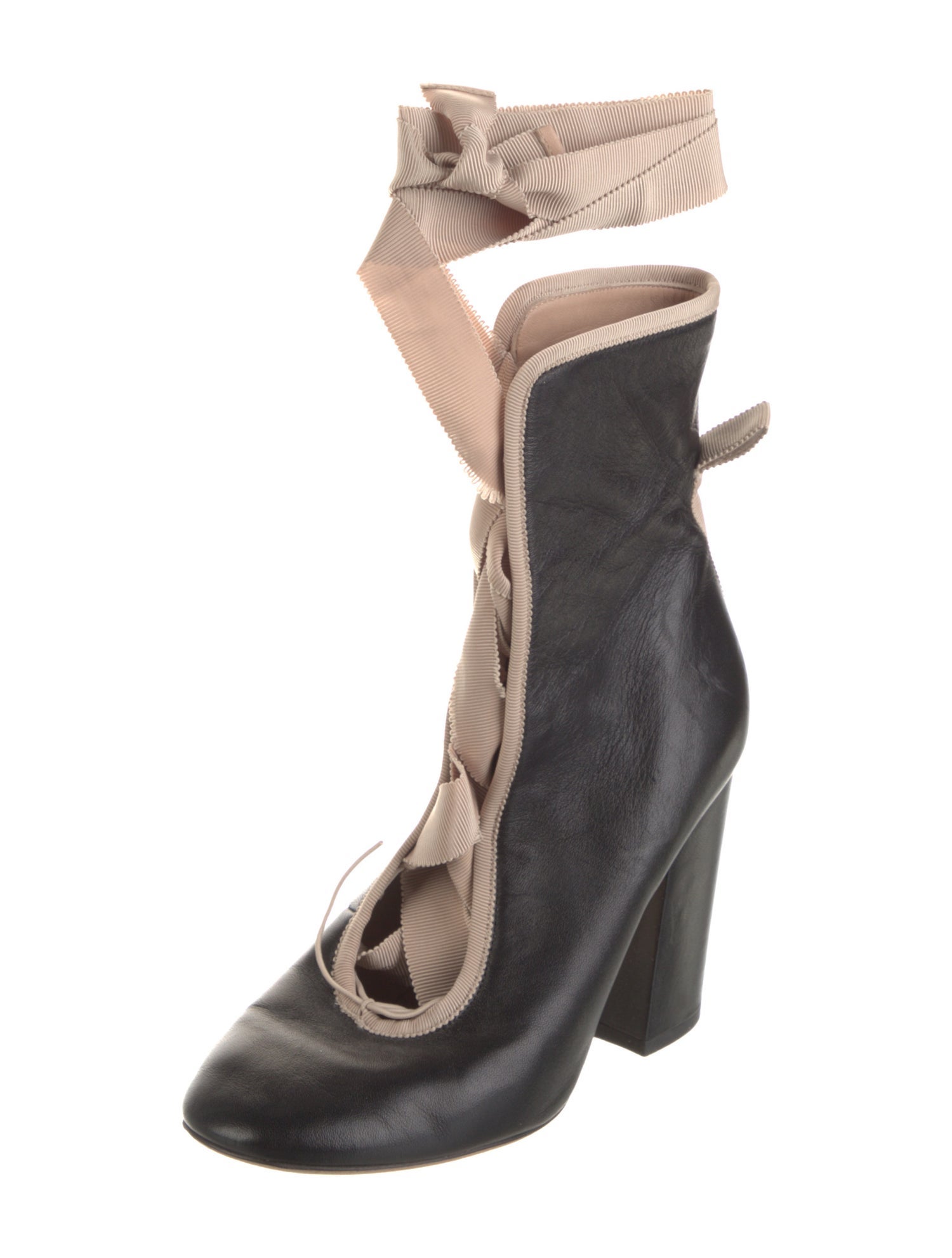 Valentino Leather Bow Accents Lace-Up Boots