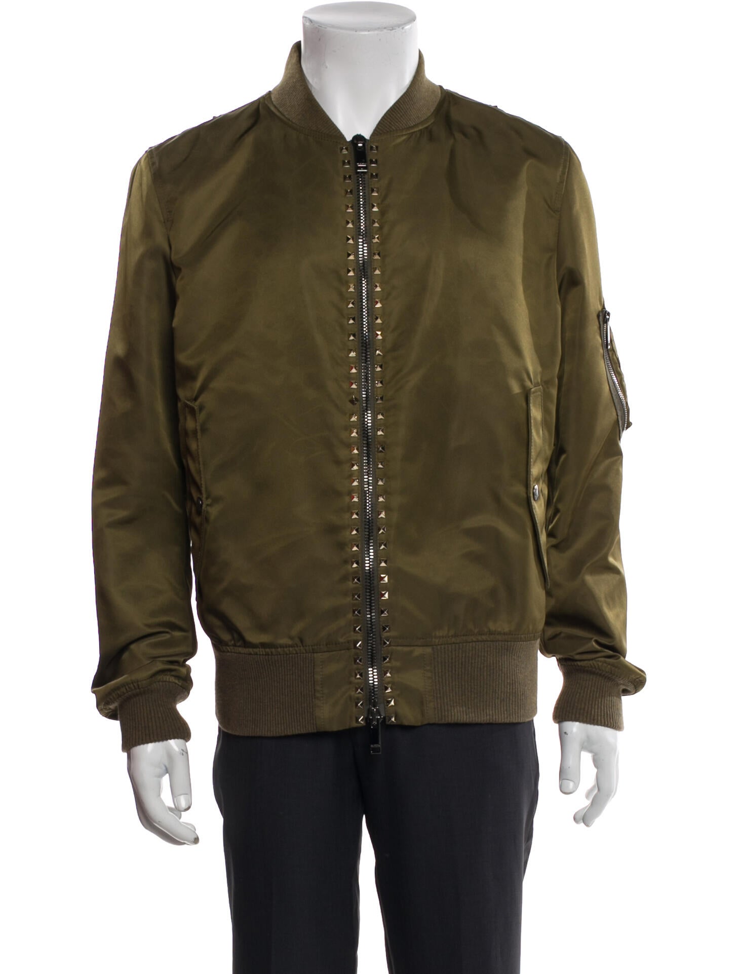Valentino Rockstud Accents Nylon Bomber Jacket
