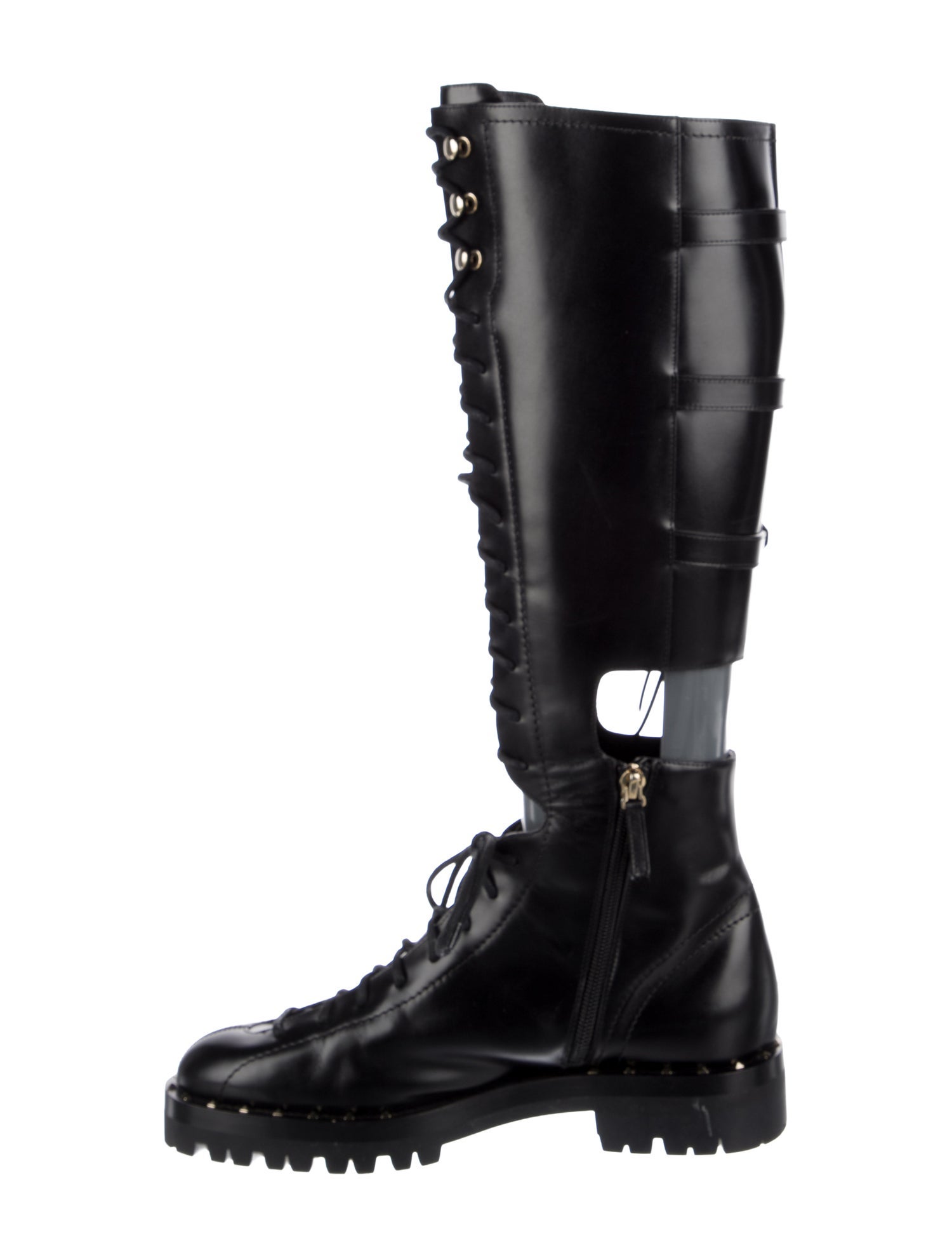 Valentino Rockstud Accents Leather Combat Boots